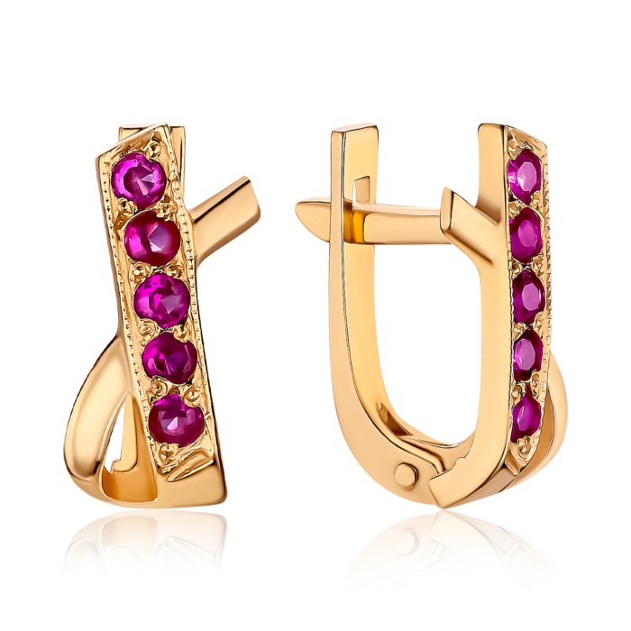 Золоті сережки з червоними фіанітами С087кр