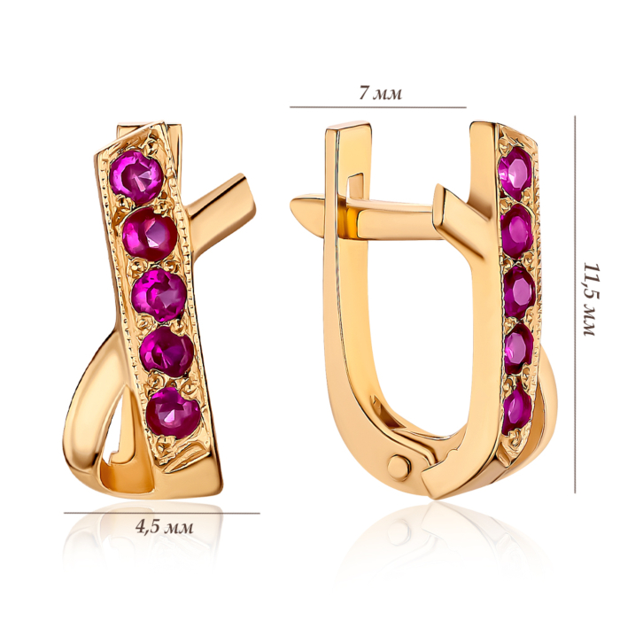 Золоті сережки з червоними фіанітами С087кр