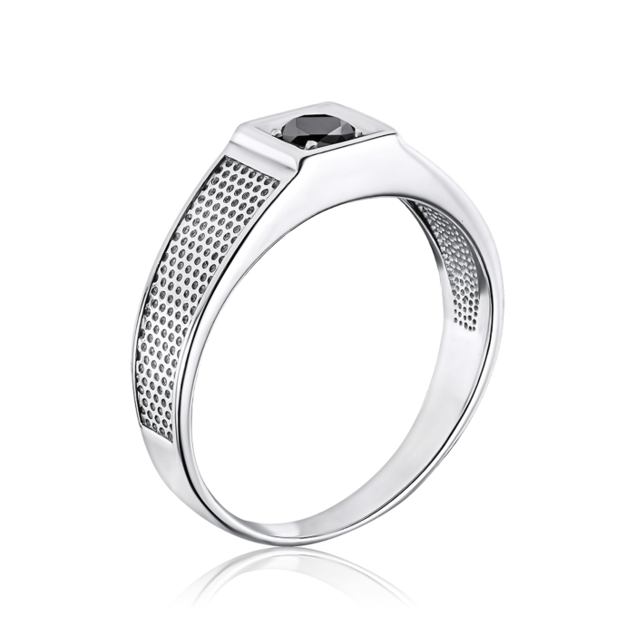 Срібна каблучка з чорним фіанітом 00880/12/1/813