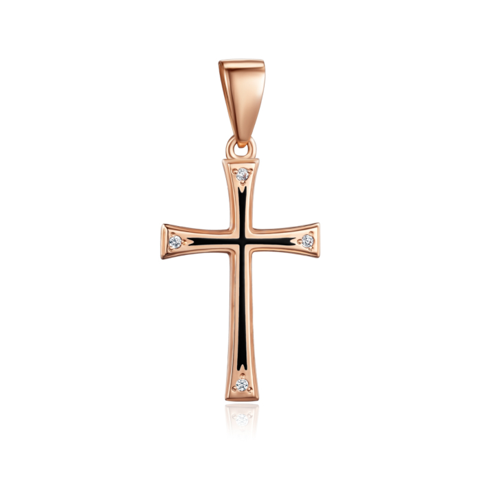 Золотой крестик с эмалью и фианитами. Артикул 3502/1