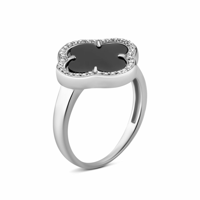 Серебряное кольцо с ониксом и фианитами. Артикул UG510353ch