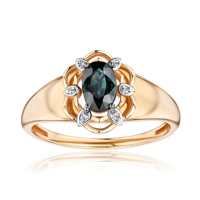 Золота каблучка з сапфіром та діамантами 53601/01/1/10362