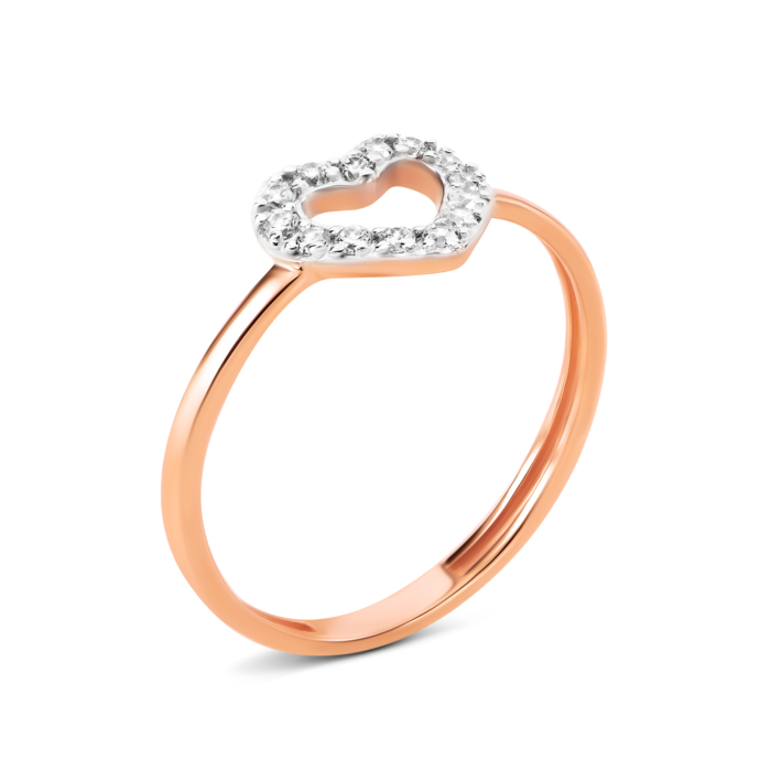 Золота каблучка Серце з фіанітами. Артикул UG511/0201/01/01/01