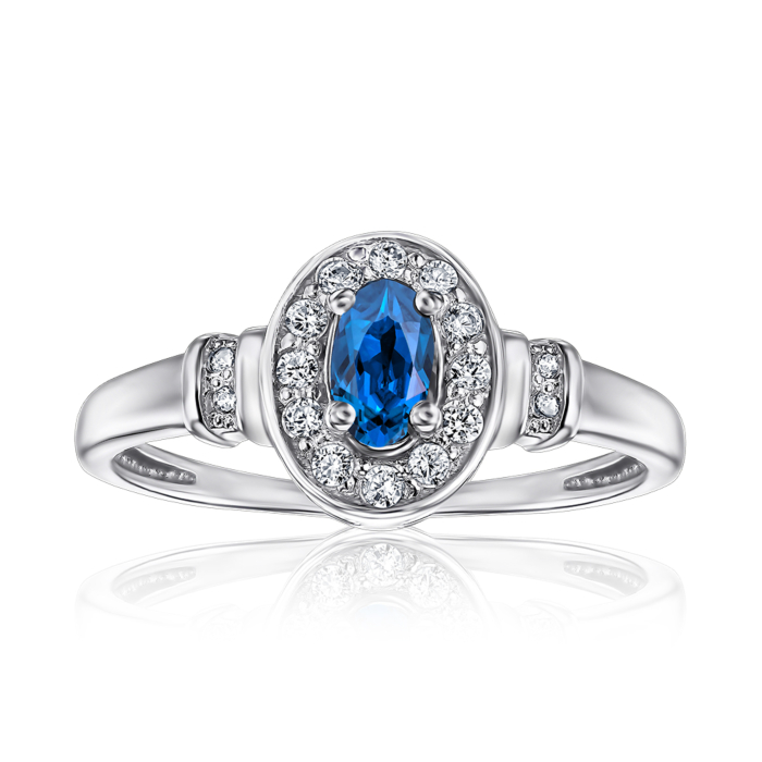 Серебряное кольцо с сапфиром и фианитами. Артикул 530011/12/1/1115
