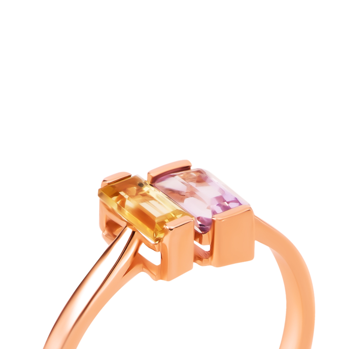 Золота каблучка з лимонним кварцом та аметистом. Артикул UG51111025001