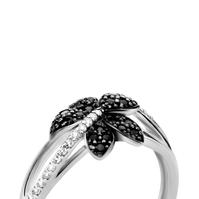 Серебряное кольцо с фианитами. Артикул UG51120чб/1р-CZ