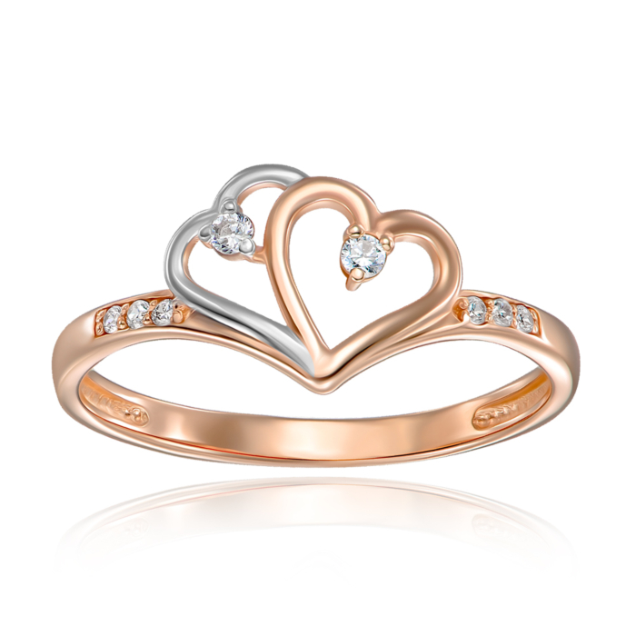 Золота каблучка Серце з фіанітами 13811/08/1/79