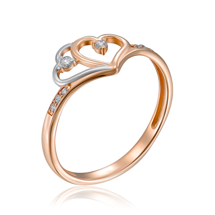 Золота каблучка «Серце» з фіанітами. Артикул 13811/01/1/79