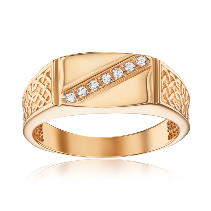 Золотая печатка с фианитами. Артикул 19121