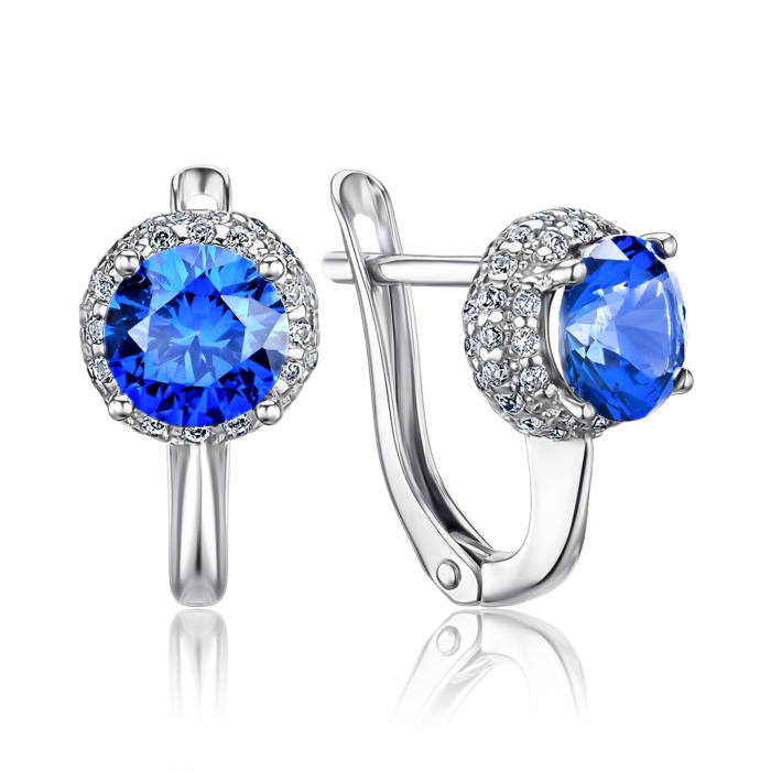 Сережки зі срібла з синтетичним сапфіром та фіанітами 40421/12/1/1530