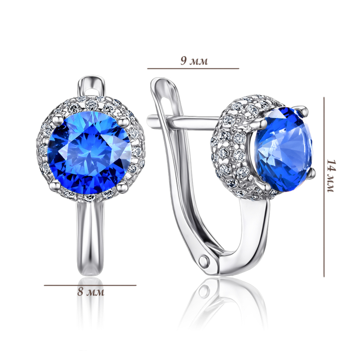 Сережки зі срібла з синтетичним сапфіром та фіанітами 40421/12/1/1530