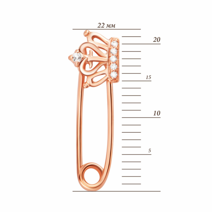 Золота брошка-булавка Корона з фіанітами. Артикул UG5БШ125(в)и