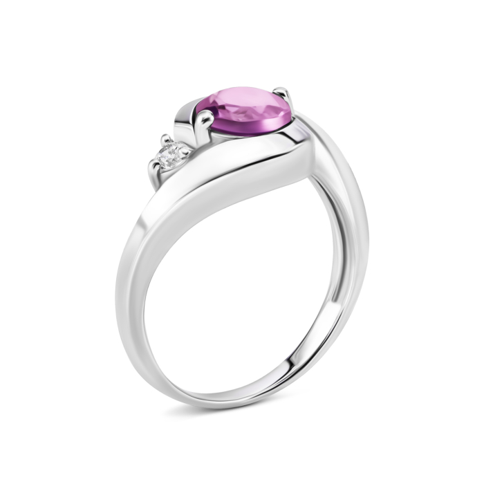 Срібна каблучка з аметистом та фіанітом. Артикул UG5к1271аметRh