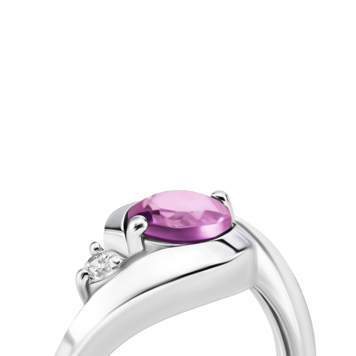 Срібна каблучка з аметистом та фіанітом. Артикул UG5к1271аметRh