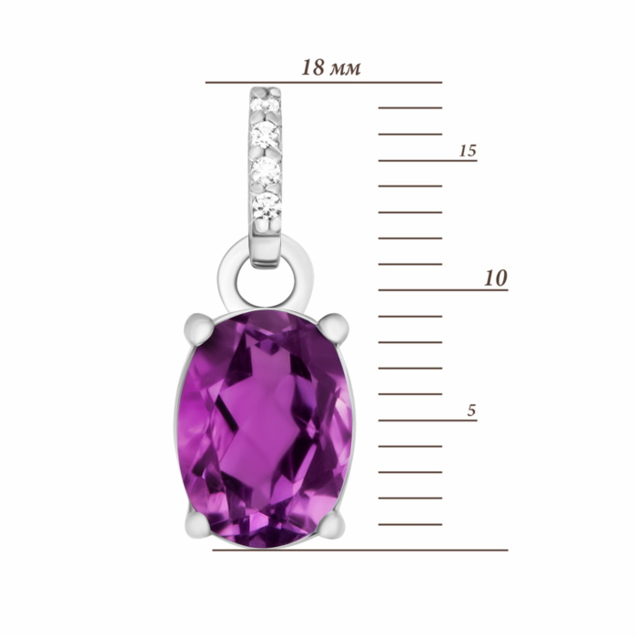 Срібна підвіска з аметистом та фіанітами. Артикул UG5п1272аметRh