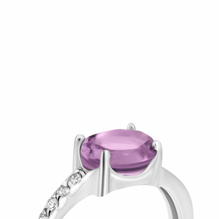 Серебряное кольцо с аметистом и фианитами. Артикул UG5к1272аметRh