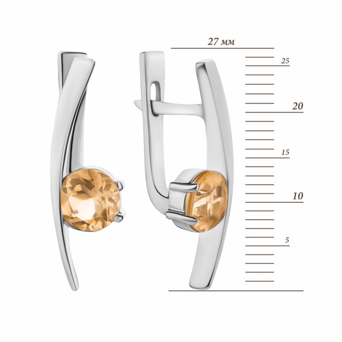 Срібні сережки з цитрином. Артикул UG5с1274цитрRh