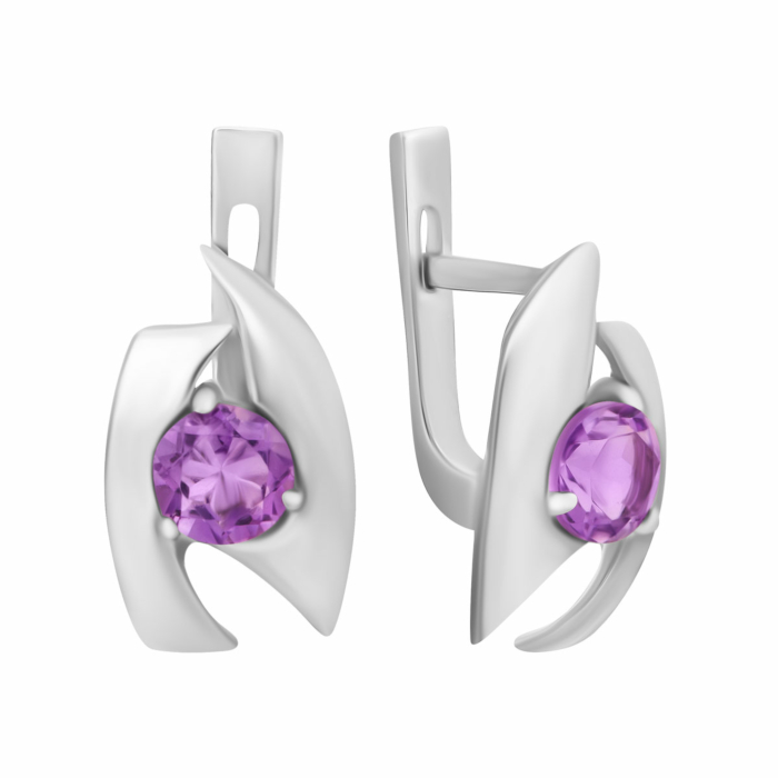 Срібні сережки з аметистом. Артикул UG5с1278аметRh
