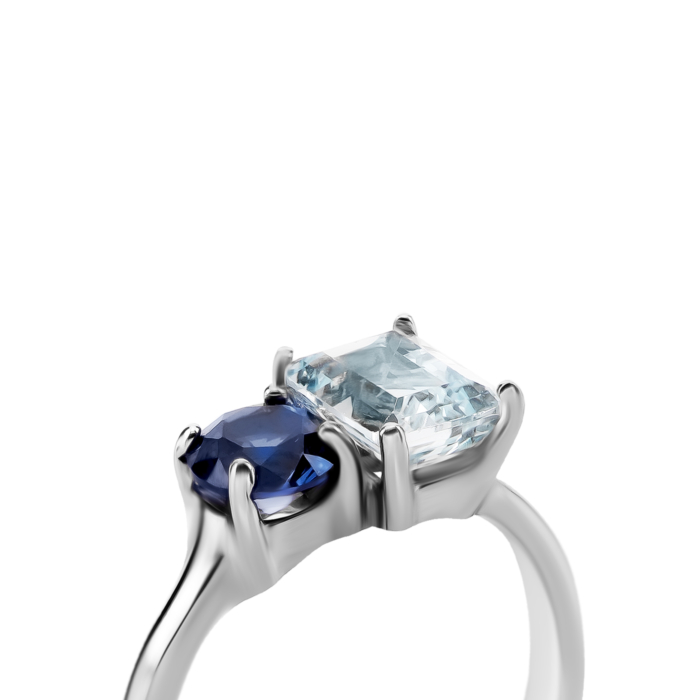 Серебряное кольцо с топазом и сапфиром. Артикул UG5к1296Rh