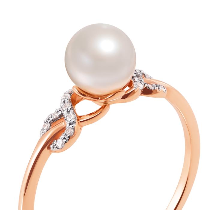 Золота каблучка з перлиною і фіанітами. Артикул 13031