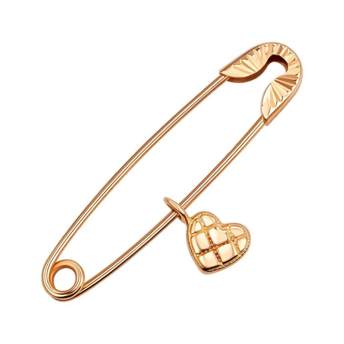 Золота брошка-шпилька з підвіскою «Серце». Артикул 04031
