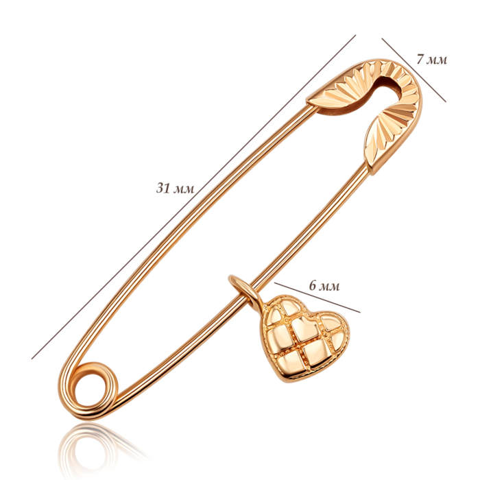Золота брошка-шпилька з підвіскою «Серце». Артикул 04031