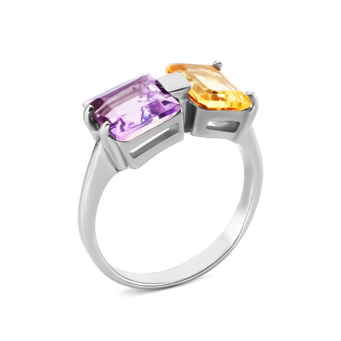 Срібна каблучка з цитрином та аметистом. Артикул UG5к1306Rh