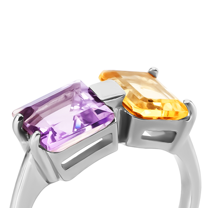 Срібна каблучка з цитрином та аметистом. Артикул UG5к1306Rh