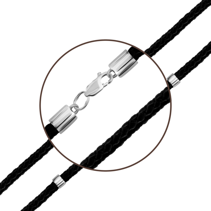 Ювелірний шнурок зі срібним замком. Артикул UG51321/455Rh