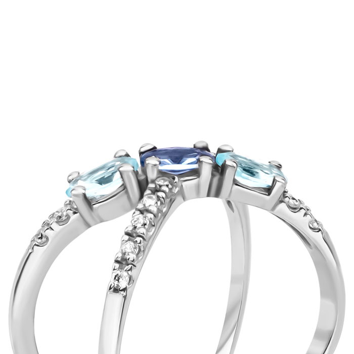 Серебряное кольцо с кварцем и фианитами. Артикул UG51398/1р-QLBQS