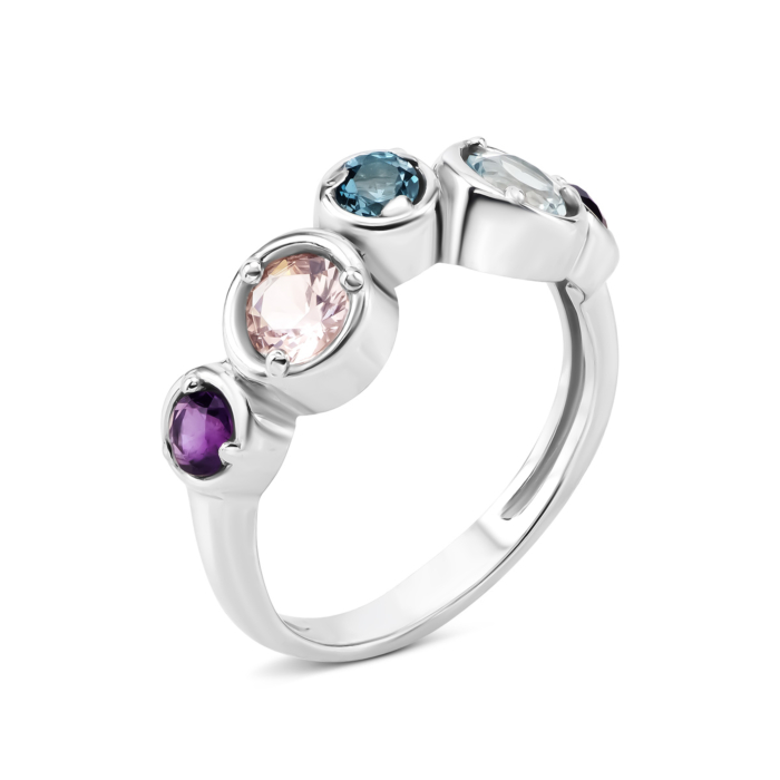 Срібна каблучка з топазом, аметистом та морганітом. Артикул UG5к1409Rh