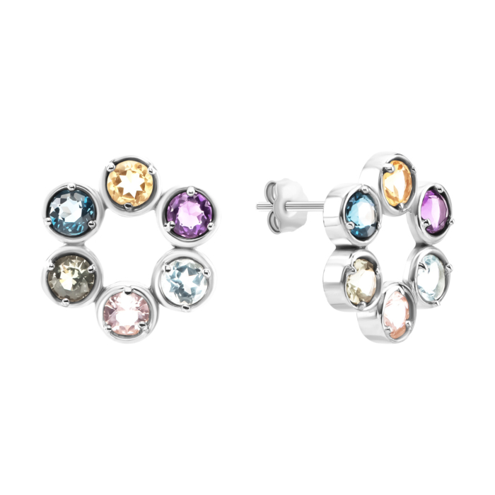 Серебряные пусеты с миксом камней. Артикул UG5с1409Rh