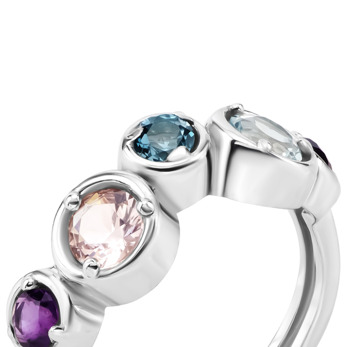 Срібна каблучка з топазом, аметистом та морганітом. Артикул UG5к1409Rh
