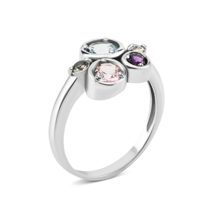 Серебряное кольцо с топазом, аметистом, морганитом и турмалином. Артикул UG5к1411Rh