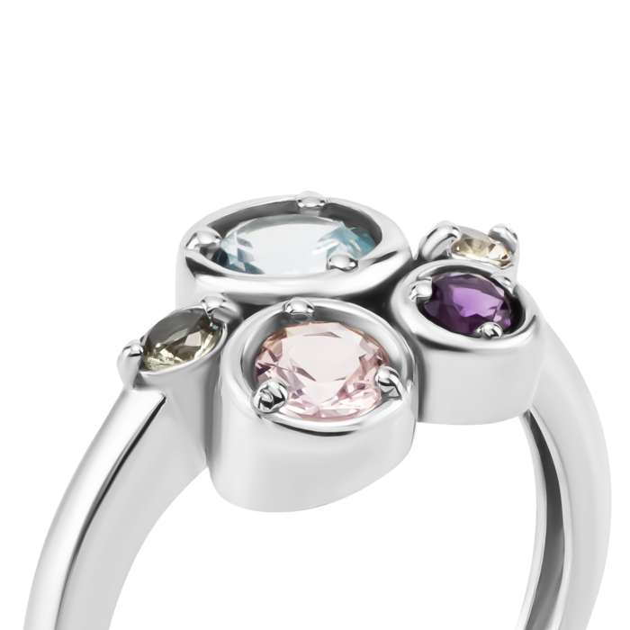 Серебряное кольцо с топазом, аметистом, морганитом и турмалином. Артикул UG5к1411Rh