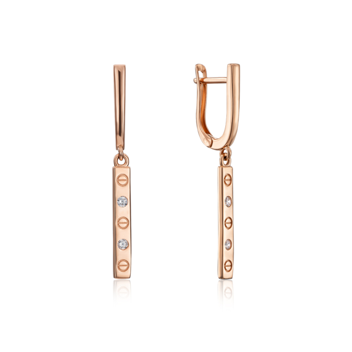 Золотые серьги-подвески с фианитами. Артикул 22741/01/0/17