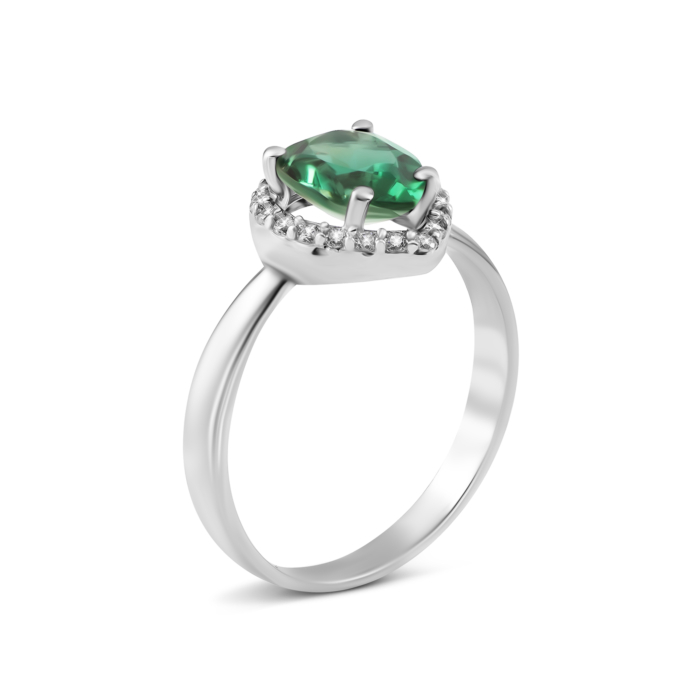 Серебряное кольцо с зеленым кварцем и фианитами. Артикул UG51620/1р-QGR