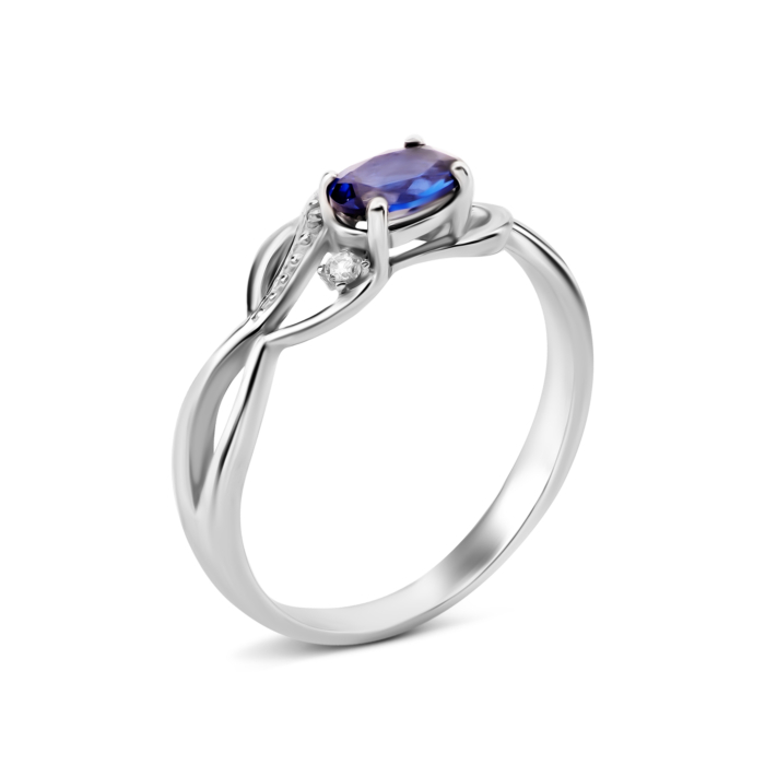 Срібна каблучка з сапфіром та фіанітами. Артикул UG51827/9р-HSPH