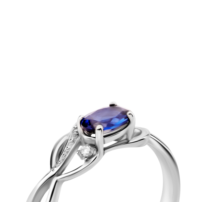 Срібна каблучка з сапфіром та фіанітами. Артикул UG51827/9р-HSPH