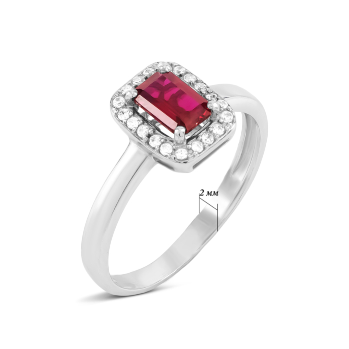Срібна каблучка з гідротермальним рубіном та фіанітами. Артикул UG51912/1р-HRUB