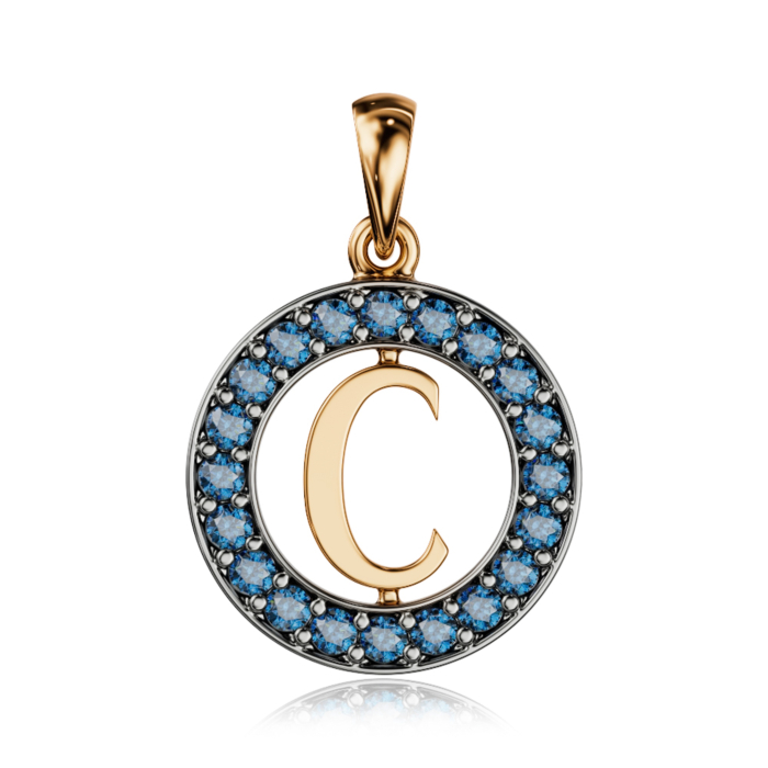 Золота підвіска-літера "С" з топазами 550125-С/01/1/6204