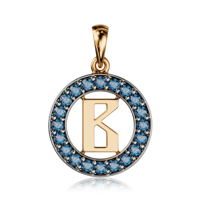 Золота підвіска-літера "В" з топазами 550125-В/01/1/6204