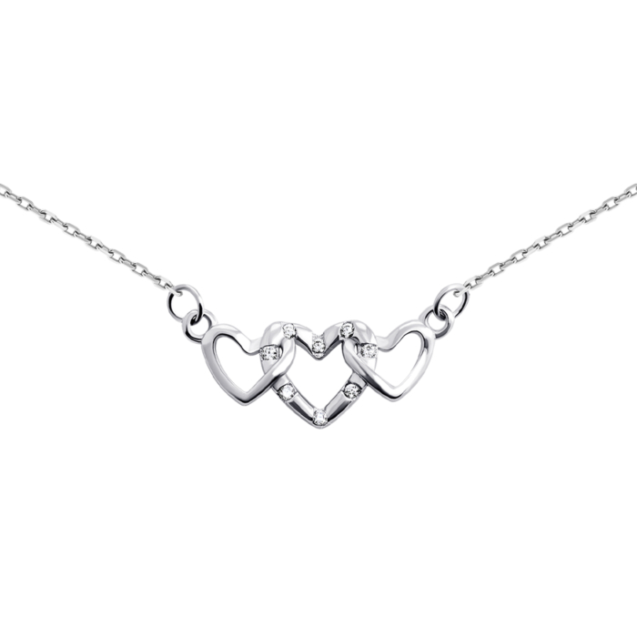 Серебряное колье Сердца с фианитами. Артикул UG51NE55679-CZ