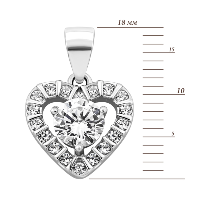 Срібна підвіска Серце з фіанітами. Артикул UG51PE78502-CZ