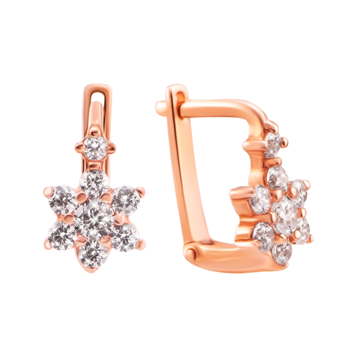 Золоті сережки Квіти з фіанітами. Артикул UG5200005/01/00/0016