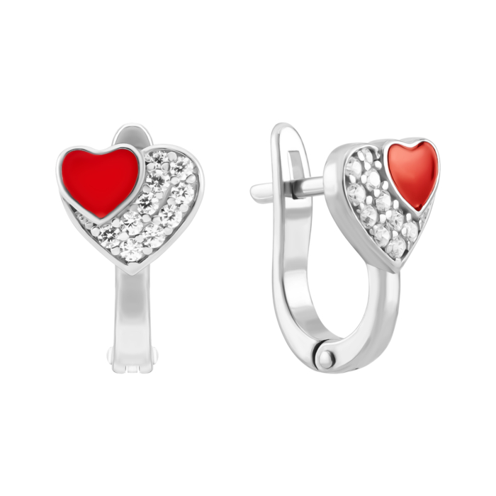 Срібні сережки Серце з емаллю та фіанітамии. Артикул UG520757ekr