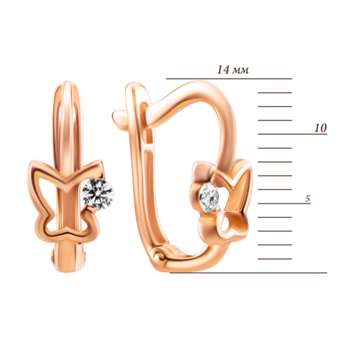 Золотые серьги Бабочки с фианитами. Артикул UG521/0009/00/01/01