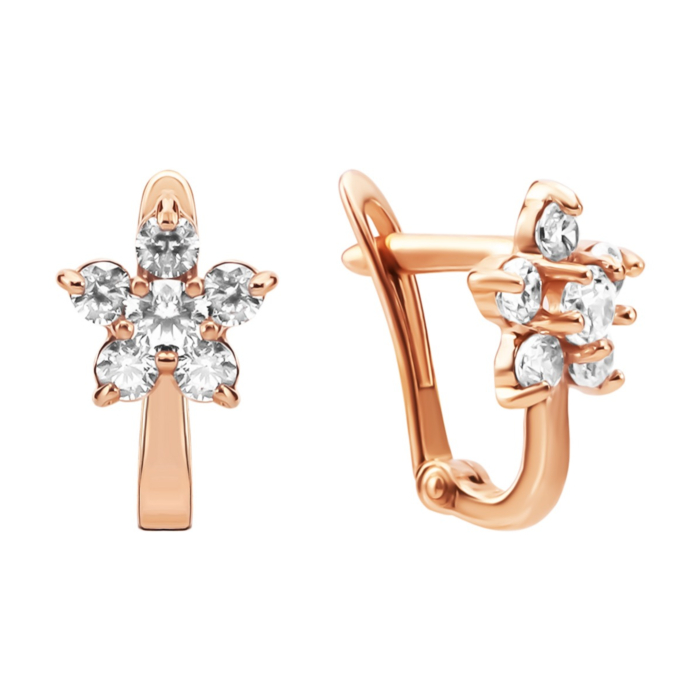 Золоті сережки Квіти з фіанітами. Артикул UG521/0030/00/01/01