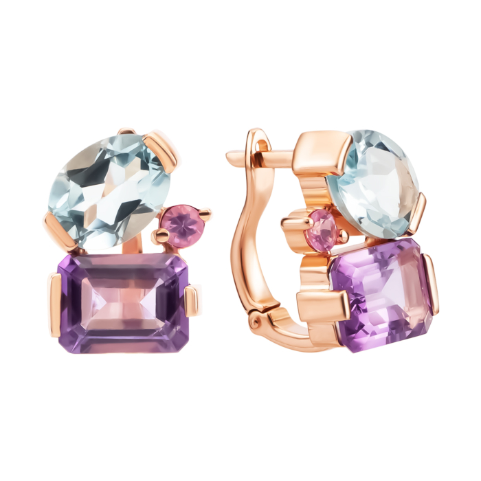 Золоті сережки з топазом, сапфіром та аметистом. Артикул UG52111041801
