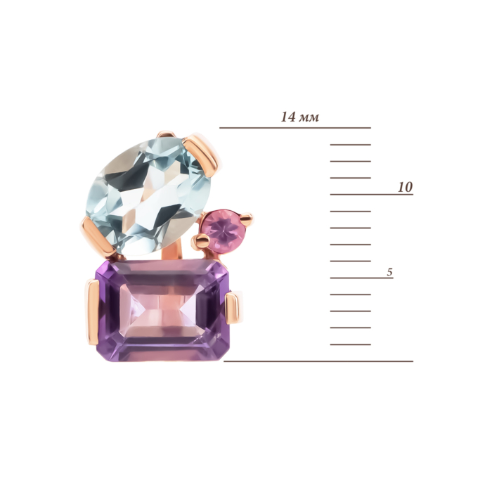 Золоті сережки з топазом, сапфіром та аметистом. Артикул UG52111041801